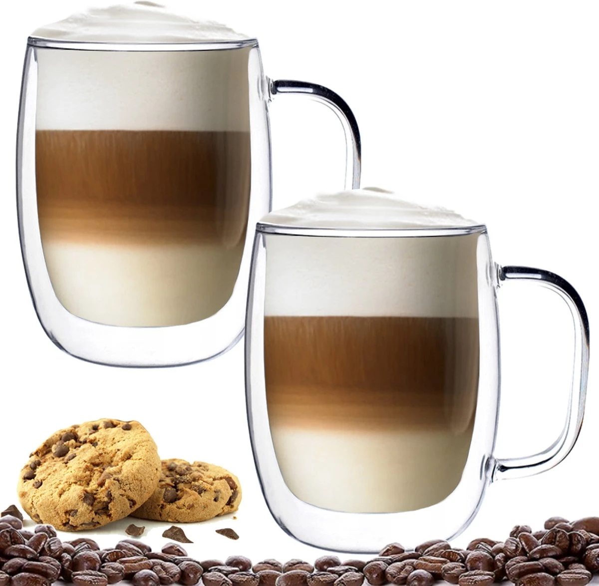 Luxe Latte Macchiato Glazen Met Oor - Dubbelwandige Koffieglazen - Cappuccino Glazen - 400 ML - 2x 1 Luxe Latte Macchiato Glazen Met Oor - Dubbelwandige Koffieglazen - Cappuccino Glazen - 400 ML - 2x