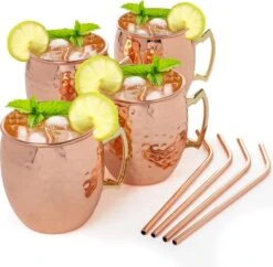 KitchenBrothers Moscow Mule Bekers - Met Rietjes - 4 Stuks - Verkoperd - 500ML -Huishoudelijk Serviesgoed 1200x1175 1
