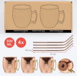 KitchenBrothers Moscow Mule Bekers - Met Rietjes - 4 Stuks - Verkoperd - 500ML -Huishoudelijk Serviesgoed 1200x1182 4