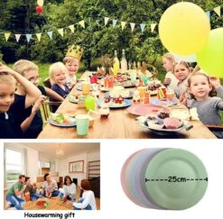 Onbreekbare Borden Van 25 Cm, 6-delige Set, Herbruikbare Platte Borden Met Luffas-afwasborstels, Eetborden, Kunststof, Licht Voor Feestjes, Kamperen, BBQ/pizza, Magnetronbestendig, Vaatwasmachinebestendig, BPA-vrij (veelkleurig) -Huishoudelijk Serviesgoed 1200x1182 6