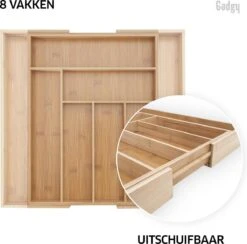 Gadgy Uitschuifbare Bestekbak - Uitschuifbare Bestekcassette Hout - Besteklade - Ladeverdeler - 6/8 Vakken - Bamboe -Huishoudelijk Serviesgoed 1200x1186