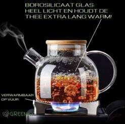 GREENKY Glazen Theepot Met Filter En Bamboe Deksel- Theekan - Duurzaam - Filter - Theehouder - Theeglas - Fruitkan - Schenkkan - Teapot - 1Liter - 1000ml -Huishoudelijk Serviesgoed 1200x1189 8