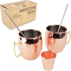 Ubian Moscow Mule Bekers – Inclusief 2 RVS Rietjes & 1 Barmaatje / Jigger – Koperen Beker – 2 Stuks