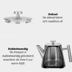 Castagnola Theepot Met Filter – Theekan – Theepot Dubbelwandig – Theepot Roestvrijstaal – Hoogwaardig RVS – 1 Liter – 5 Kopjes Thee – Zilver -Huishoudelijk Serviesgoed 1200x1195 32