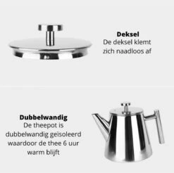 Castagnola Theepot Met Filter – Theekan – Theepot Dubbelwandig – Theepot Roestvrijstaal – Hoogwaardig RVS – 1 Liter – 5 Kopjes Thee – Zilver Glans -Huishoudelijk Serviesgoed 1200x1195 38