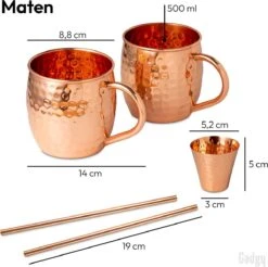 Gadgy Moscow Mule Bekers Set - 100% Koper - Cocktailset : 2 Cocktailglazen, 2 Rietjes & 1 Barmaatje -Huishoudelijk Serviesgoed 1200x1196 12