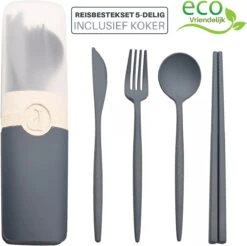 LDGoods Reisbestek Bestekset 5-delig Blauw - Meeneembestek - Meal Prep Bakjes Bestek - Kampeer Servies - Bestek To Go - Duurzaam Materiaal