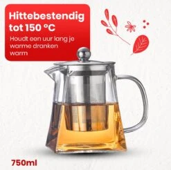 Procidi® Glazen Theepot Met Filter - Theekan Met Infuser - Dubbelwandig Borosilicaat Glas - Thee Thermoskan - Koffiekan 750 ML - Teapot -Huishoudelijk Serviesgoed 1200x1197 20