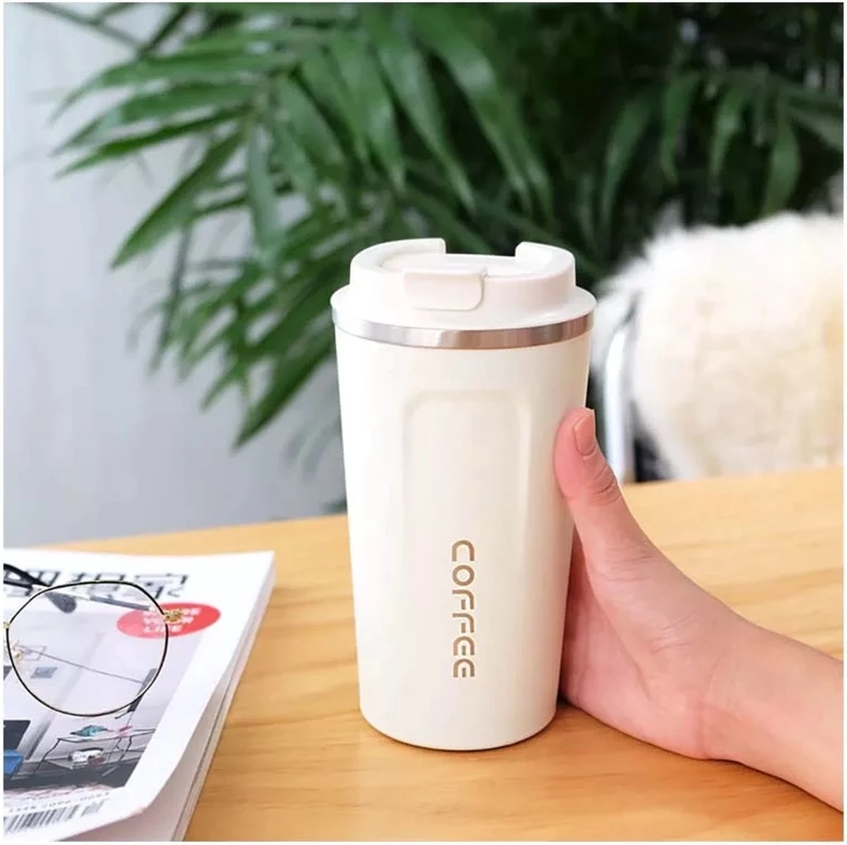 Koffiebeker To Go - RVS Thermosbeker - Drinkfles - Herbruikbare Koffiebeker - 500 Ml - Wit 3 Koffiebeker To Go - RVS Thermosbeker - Drinkfles - Herbruikbare Koffiebeker - 500 Ml - Wit - Afbeelding 3