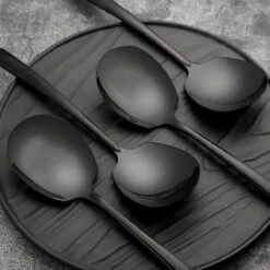 House Of Husk® Opscheplepel Set - Zwart - Serveerlepel - Groetelepel - Aardappellepel - 21cm - RVS - 4 Stuks -Huishoudelijk Serviesgoed 1200x1200 1