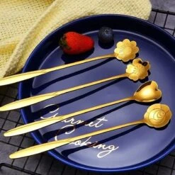 Fako Bijoux® - 4 Lange Lepels Bloem Motief - Latte Macchiato - Longdrink - Cocktail - Dessert - IJs - Koffie - Goud - 4 Stuks - Bewaarzakje -Huishoudelijk Serviesgoed 1200x1200 10