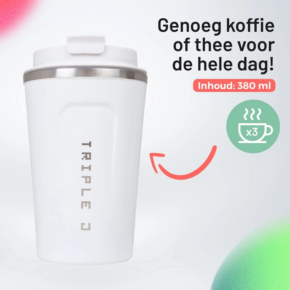 Triple J® Koffiebeker To Go - Thermosbeker - BPA & Lekvrij - 380ml - Wit 4 Triple J® Koffiebeker To Go - Thermosbeker - BPA & Lekvrij - 380ml - Wit - Afbeelding 4