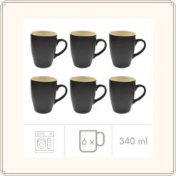 OTIX Koffiekopjes - Met Oor - Set Van 6 - Theekoppen - 340ml - Zwart - Keramiek -Huishoudelijk Serviesgoed 1200x1200 1276