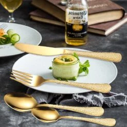 40-delige RVS Snakeskin Bestekset- Geschikt Voor8-personen -trendy Design-goud -Huishoudelijk Serviesgoed 1200x1200 130