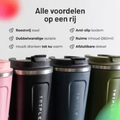 Triple J® Koffiebeker To Go - Thermosbeker - BPA & Lekvrij - 380ml - Groen -Huishoudelijk Serviesgoed 1200x1200 1347