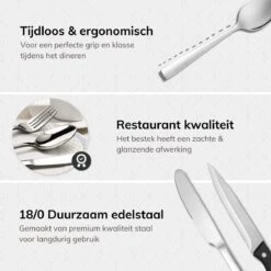 Deleca 12 Persoons Bestekset (72-delig) - Lepels, Messen, Vorken & Steakmessen - Vaatwasserbestendig - Zilver / RVS -Huishoudelijk Serviesgoed 1200x1200 135