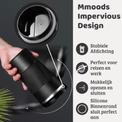 Mmoods Thermosbeker Voor Koffie En Thee 380ml - Koffiebeker To Go - Reisbeker Voor Auto - Herbruikbare Drinkfes Voor Warme En Koude Dranken - Ecologische Thermoskan Zwart Geschenk -Huishoudelijk Serviesgoed 1200x1200 1396