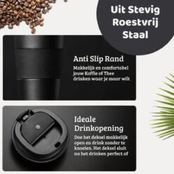 Mmoods Thermosbeker Voor Koffie En Thee 380ml - Koffiebeker To Go - Reisbeker Voor Auto - Herbruikbare Drinkfes Voor Warme En Koude Dranken - Ecologische Thermoskan Zwart Geschenk -Huishoudelijk Serviesgoed 1200x1200 1398
