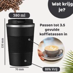 Mmoods Thermosbeker Voor Koffie En Thee 380ml - Koffiebeker To Go - Reisbeker Voor Auto - Herbruikbare Drinkfes Voor Warme En Koude Dranken - Ecologische Thermoskan Zwart Geschenk -Huishoudelijk Serviesgoed 1200x1200 1400