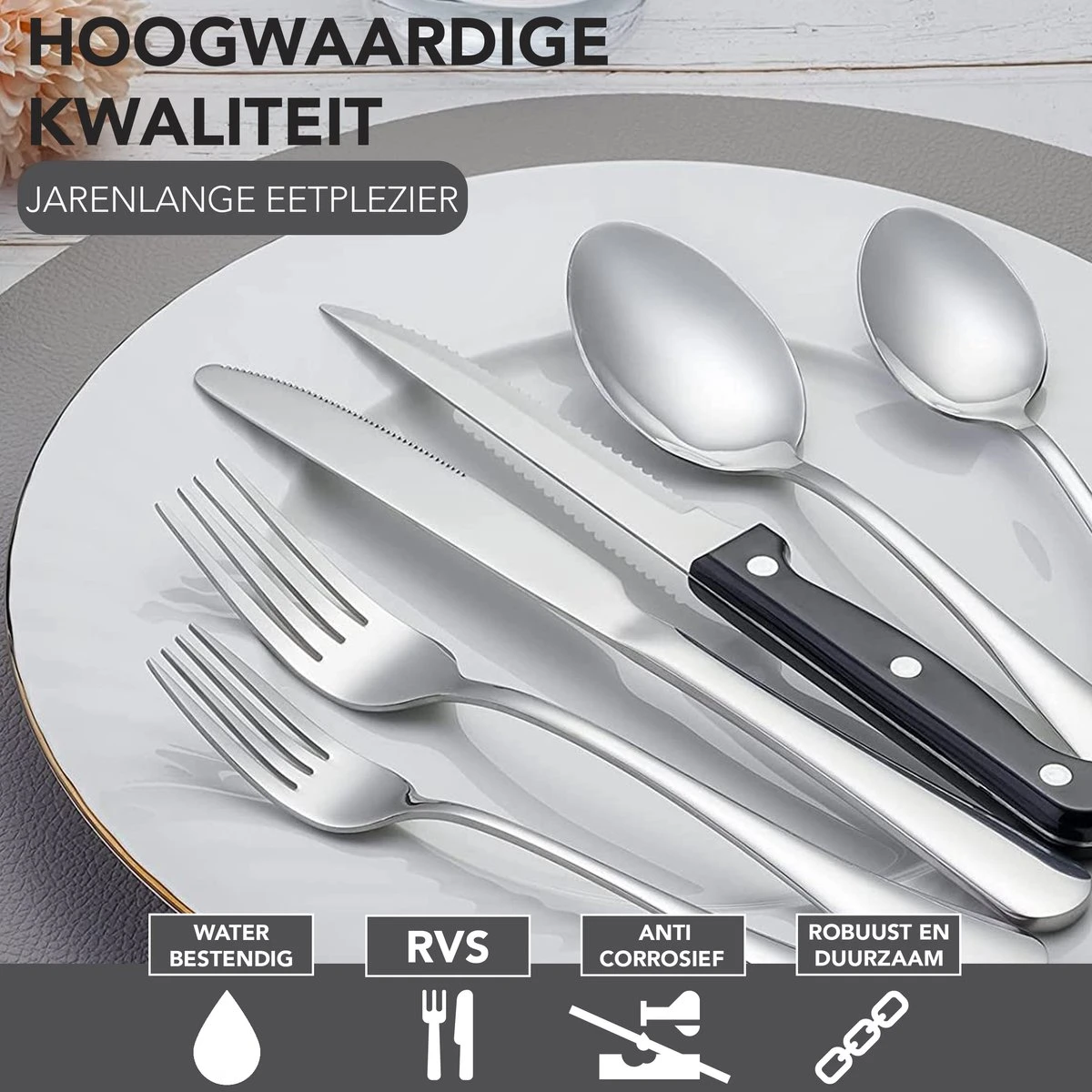 Achaté Bestekset 6 Persoons - 36-delig - RVS - Lepels, Messen, Vorken En Steakmessen - Hoogwaardige Kwaliteit - Vaatwasser Bestendig - Zilver 6 Achaté Bestekset 6 Persoons - 36-delig - RVS - Lepels, Messen, Vorken En Steakmessen - Hoogwaardige Kwaliteit - Vaatwasser Bestendig - Zilver - Afbeelding 6