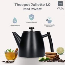 Vaja® Camille Theepot Zwart Met Filter - 1 Liter - RVS - Dubbelwanding -Huishoudelijk Serviesgoed 1200x1200 1644