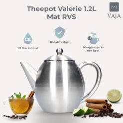 Vaja Valerie - Theepot Met Filter - Dubbelwandig - RVS - 1.2L -Huishoudelijk Serviesgoed 1200x1200 1650