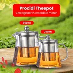 Procidi® Glazen Theepot Met Filter - Theekan Met Infuser - Dubbelwandig Borosilicaat Glas - Thee Thermoskan - Koffiekan 750 ML - Teapot -Huishoudelijk Serviesgoed 1200x1200 1682
