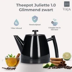 Vaja® Theepot Juliette Met Filter - Dubbelwandig -Theekan 1.0L - Glimmend Zwart -Huishoudelijk Serviesgoed 1200x1200 1714