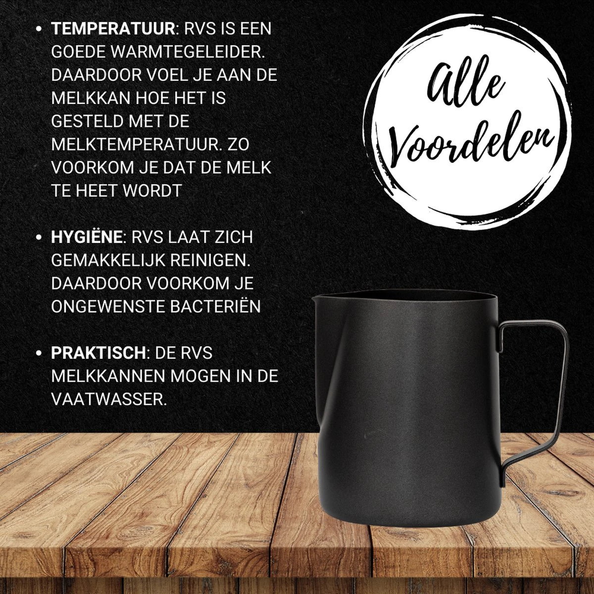 Merkloos Pazzo Goods - Melkkan - Melkkannetje Opschuim - Zwart - 350 Ml - Premium Kwaliteit - RVS - 3 Merkloos Pazzo Goods - Melkkan - Melkkannetje Opschuim - Zwart - 350 Ml - Premium Kwaliteit - RVS - - Afbeelding 3