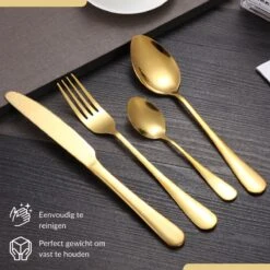 SensaHome - 20-Delige Bestek Set - Inclusief Mes/Vork/Lepel - 4 Personen - Goud 28 SensaHome - 20-Delige Bestek Set - Inclusief Mes/Vork/Lepel - 4 Personen - Goud -Huishoudelijk Serviesgoed 1200x1200 23
