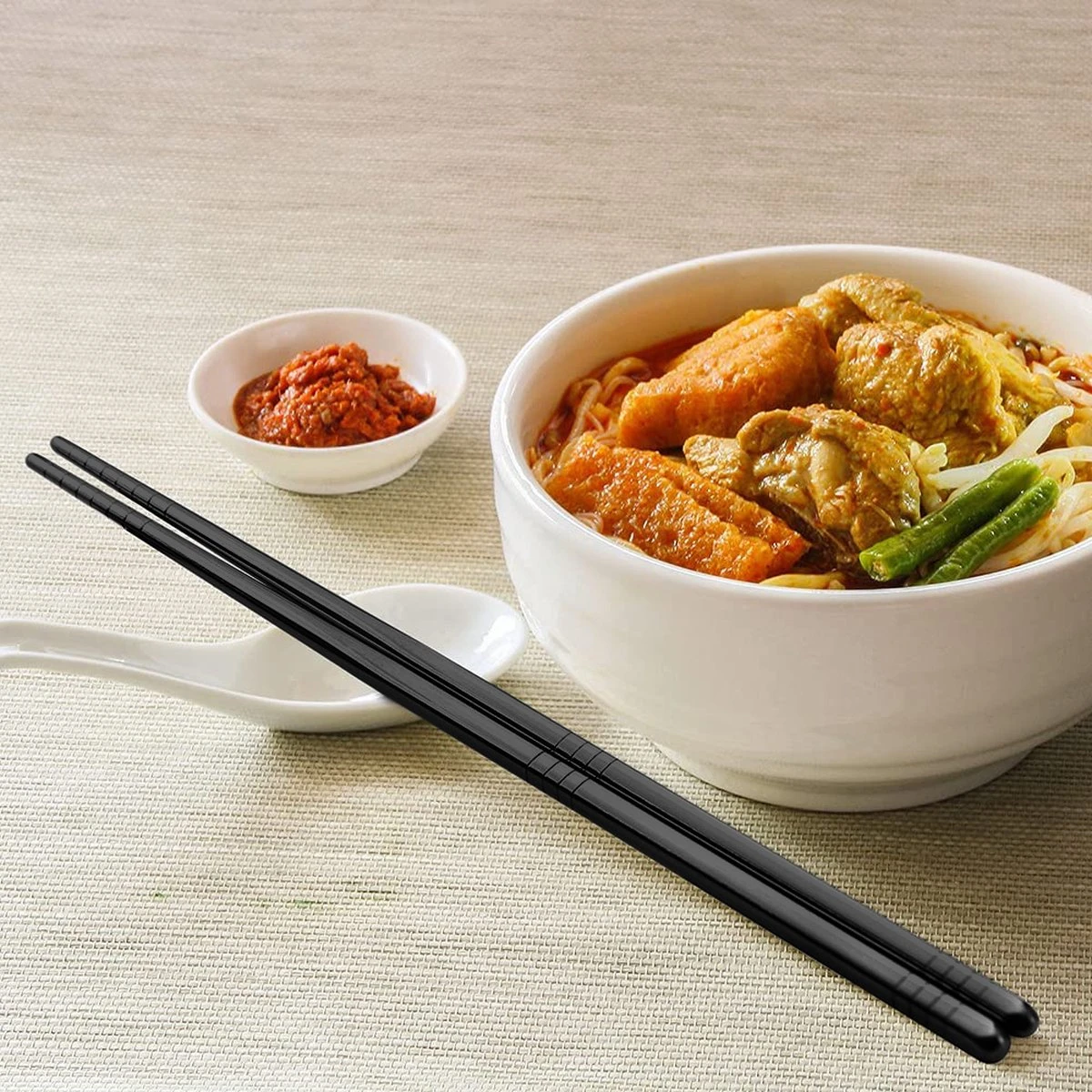 Alheco 6 Paar Koreaanse Chopsticks - Eetstokjes - Metaal / RVS - Zwart 4 Alheco 6 Paar Koreaanse Chopsticks - Eetstokjes - Metaal / RVS - Zwart - Afbeelding 4