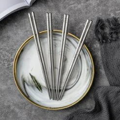 Alheco 6 Paar Koreaanse Chopsticks - Eetstokjes - Metaal / RVS - Zilver -Huishoudelijk Serviesgoed 1200x1200 382