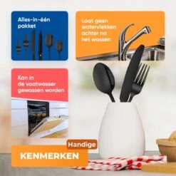 Strex Bestekset 6 Persoons - Zwart - 36-delig - Roestvrij Staal - Lepels, Messen, Vorken En Steakmessen - Hoogwaardige Kwaliteit -Huishoudelijk Serviesgoed 1200x1200 4