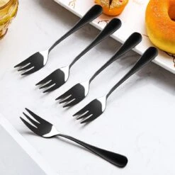 House Of Husk® Gebaksvorkjes - Dessertvorken - Taartvorkjes - Cocktailvorken - Klein Vorkjes - 12 Stuks - RVS - Zwart -Huishoudelijk Serviesgoed 1200x1200 410