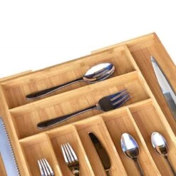 Merkloos Decopatent® Uitschuifbaar Bestekbak - Besteklade - 7 Vaks -> Uitschuifbaar Naar 9 Vakken - Bestekbakken Organizer - Bamboe - Hout -Huishoudelijk Serviesgoed 1200x1200 442