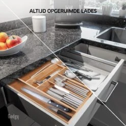 Gadgy Uitschuifbare Bestekbak - Uitschuifbare Bestekcassette Hout - Besteklade - Ladeverdeler - 6/8 Vakken - Bamboe -Huishoudelijk Serviesgoed 1200x1200 466