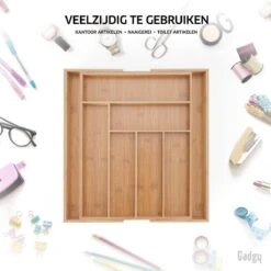 Gadgy Uitschuifbare Bestekbak - Uitschuifbare Bestekcassette Hout - Besteklade - Ladeverdeler - 6/8 Vakken - Bamboe -Huishoudelijk Serviesgoed 1200x1200 468