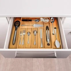 ACAZA Uitschuifbare Bestekbak In Bamboe Hout, Besteklade Met 7 Tot 9 Vakken, Ladeverdeler, Opbergbak, Bestekcassette, Verstelbaar -Huishoudelijk Serviesgoed 1200x1200 491