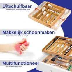 ACAZA Uitschuifbare Bestekbak In Bamboe Hout, Besteklade Met 7 Tot 9 Vakken, Ladeverdeler, Opbergbak, Bestekcassette, Verstelbaar -Huishoudelijk Serviesgoed 1200x1200 493