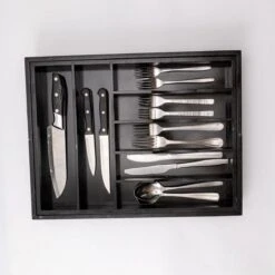 Merkloos Decopatent® Uitschuifbaar Bestekbak - Besteklade - 7 Vaks -> Uitschuifbaar Naar 9 Vakken - Bestekbakken Organizer - Bamboe - Zwart -Huishoudelijk Serviesgoed 1200x1200 496