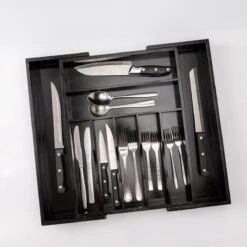 Merkloos Decopatent® Uitschuifbaar Bestekbak - Besteklade - 7 Vaks -> Uitschuifbaar Naar 9 Vakken - Bestekbakken Organizer - Bamboe - Zwart -Huishoudelijk Serviesgoed 1200x1200 497