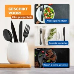 Strex Bestekset 6 Persoons - Zwart - 36-delig - Roestvrij Staal - Lepels, Messen, Vorken En Steakmessen - Hoogwaardige Kwaliteit -Huishoudelijk Serviesgoed 1200x1200 5