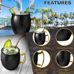Toivo Moscow Mule Bekers Deluxe 2 Stuks - Zwart - Inclusief RVS Rietjes - 500 Ml - Cocktailglas - Bekers -Huishoudelijk Serviesgoed 1200x1200 527