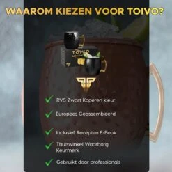 Toivo Moscow Mule Bekers Deluxe 2 Stuks - Zwart - Inclusief RVS Rietjes - 500 Ml - Cocktailglas - Bekers -Huishoudelijk Serviesgoed 1200x1200 528