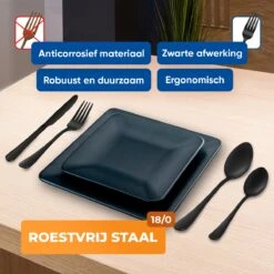 Strex Bestekset 6 Persoons - Zwart - 36-delig - Roestvrij Staal - Lepels, Messen, Vorken En Steakmessen - Hoogwaardige Kwaliteit -Huishoudelijk Serviesgoed 1200x1200 6
