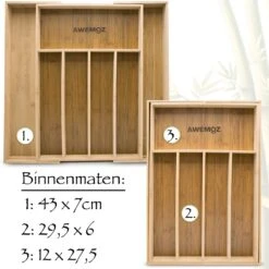 AWEMOZ Bestekbak – Bamboe Besteklade Uitschuifbaar – 5/7 Vakken - Bestekcassette - Bestekhouder Hout - Lade Organizer - Bestek Opbergen - 45 Cm Lang X 30-43 Cm Breed X 4 Cm Hoog -Huishoudelijk Serviesgoed 1200x1200 71