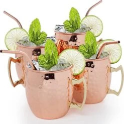 KitchenBrothers Moscow Mule Bekers - Met Rietjes - 4 Stuks - Verkoperd - 500ML