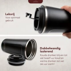 Nimma® Thermosbeker - 510 Ml - Koffiemok / Koffiebeker To Go - Travel Mug - Voor In De Auto - Rvs - Incl. E-Kookboek - Zwart -Huishoudelijk Serviesgoed 1200x1200 897