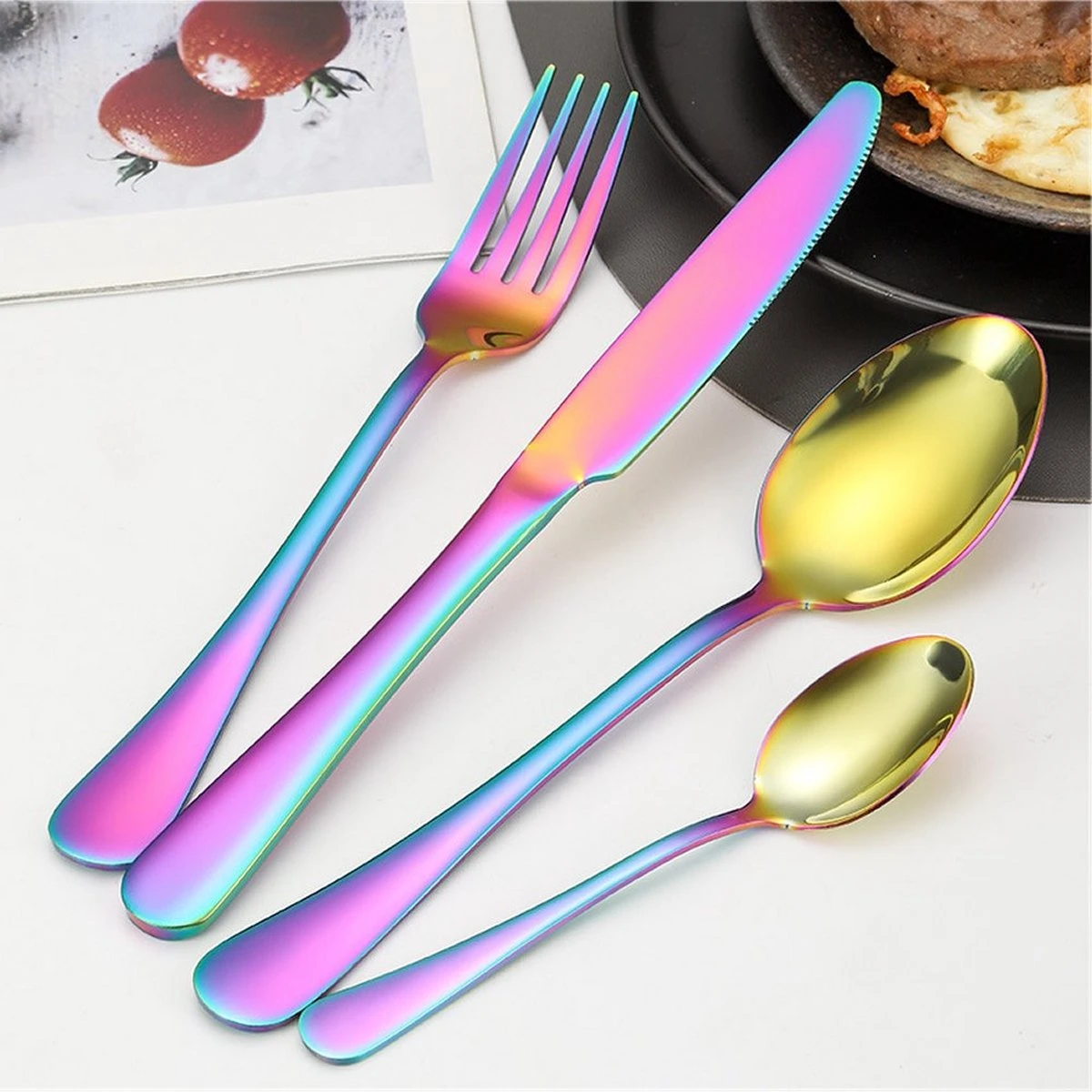 Merkloos Melili Bestekset-Bestek Set 24-delig-6 Persoons Bestekset-tafelmes-tafelvork-soeplepel-dessertlepel-roestvrijstalen Bestekset-multi Kleur 3 Merkloos Melili Bestekset-Bestek Set 24-delig-6 Persoons Bestekset-tafelmes-tafelvork-soeplepel-dessertlepel-roestvrijstalen Bestekset-multi Kleur - Afbeelding 3