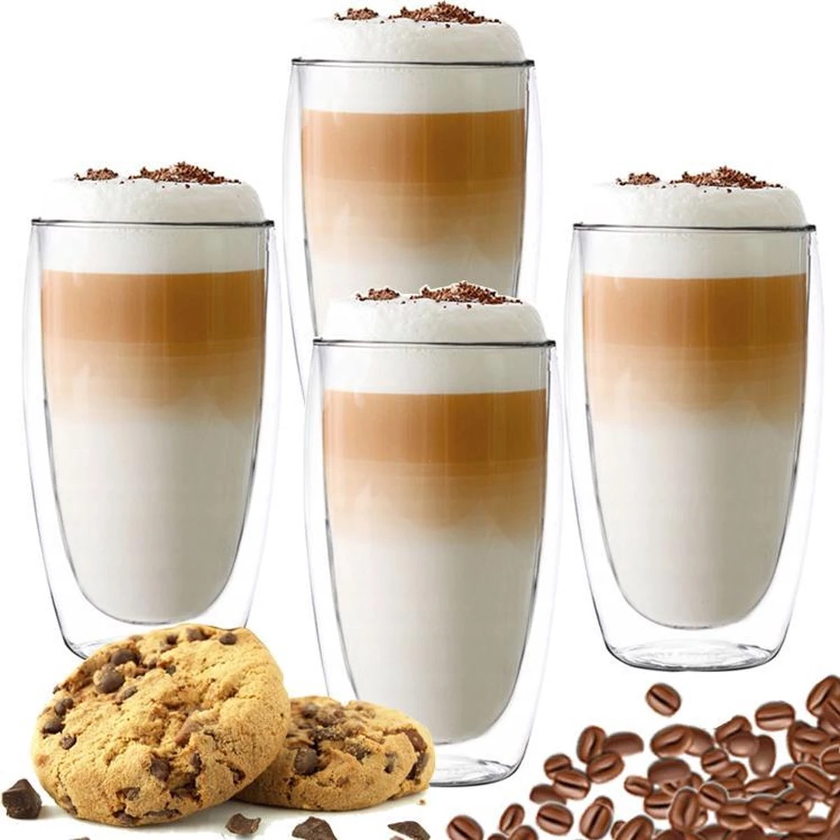 Latte Macchiato Glazen - Dubbelwandige Koffieglazen - Dubbelwandige Cappuccino Glazen - 450 ML - 4x 1 Latte Macchiato Glazen - Dubbelwandige Koffieglazen - Dubbelwandige Cappuccino Glazen - 450 ML - 4x